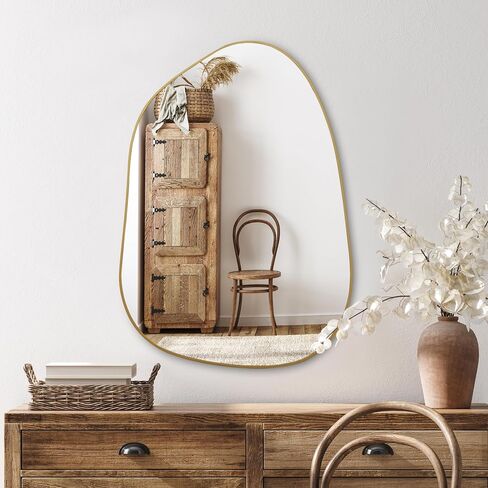 PERFNIQUE Irregular Wall Mirror Asymmetrical Mirror, 28''x20'' Black Wood Framed Mirror for Bathroom Bedroom Living Room Entryway, Decorative Modern Wall Decor, Wall Mounted Mirror (Black, 28''x20'') in Saudi Arabia