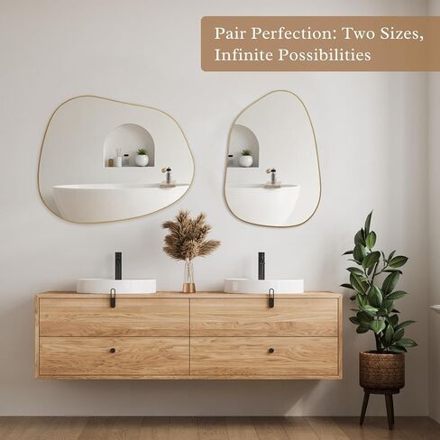 PERFNIQUE Irregular Wall Mirror Asymmetrical Mirror, 28''x20'' Black Wood Framed Mirror for Bathroom Bedroom Living Room Entryway, Decorative Modern Wall Decor, Wall Mounted Mirror (Black, 28''x20'') in Saudi Arabia