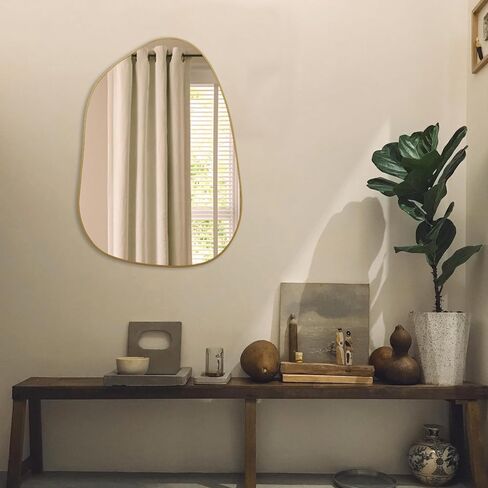 PERFNIQUE Irregular Wall Mirror Asymmetrical Mirror, 28''x20'' Black Wood Framed Mirror for Bathroom Bedroom Living Room Entryway, Decorative Modern Wall Decor, Wall Mounted Mirror (Black, 28''x20'') in Saudi Arabia