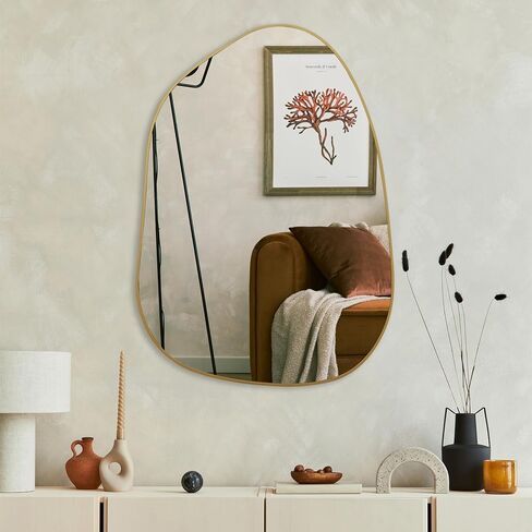 PERFNIQUE Irregular Wall Mirror Asymmetrical Mirror, 28''x20'' Black Wood Framed Mirror for Bathroom Bedroom Living Room Entryway, Decorative Modern Wall Decor, Wall Mounted Mirror (Black, 28''x20'') in Saudi Arabia