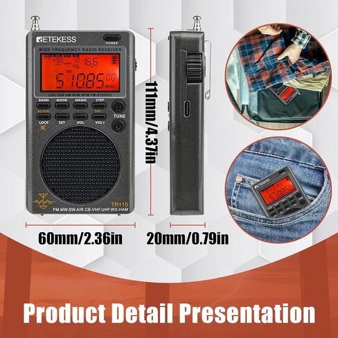 Retekess TR110 Portable SSB Shortwave Radio, Airband Radio Receiver, Full Band Radio MW FM SW Air CB with NOAA Alert, FM Stereo, Clock, Sleep Timer in Saudi Arabia