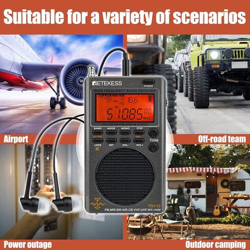 Retekess TR110 Portable SSB Shortwave Radio, Airband Radio Receiver, Full Band Radio MW FM SW Air CB with NOAA Alert, FM Stereo, Clock, Sleep Timer in Saudi Arabia
