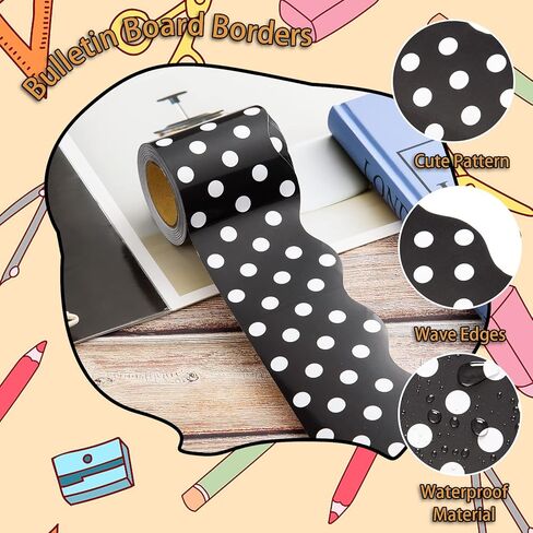 99 Ft Bulletin Board Borders 3 Rolls Black and White Wave Line Scalloped Border Trims Decorative Classroom Bulletin Board Rolled Trim Back to School Decoration for Home Classroom School Office Decor in Saudi Arabia