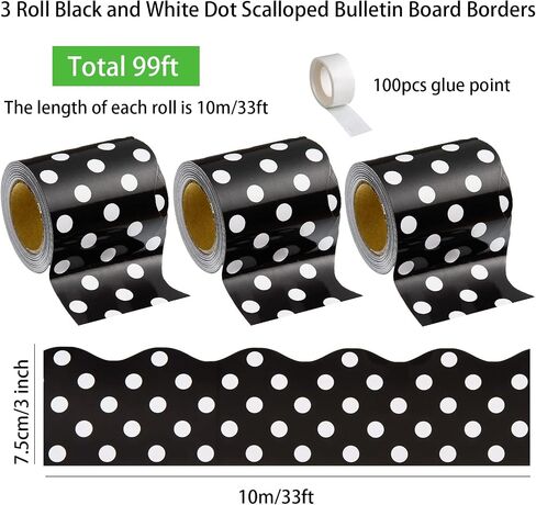 99 Ft Bulletin Board Borders 3 Rolls Black and White Wave Line Scalloped Border Trims Decorative Classroom Bulletin Board Rolled Trim Back to School Decoration for Home Classroom School Office Decor in Saudi Arabia
