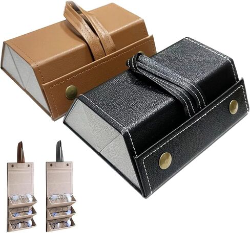 2 منظم للنظارات الشمسية معلق على الحائط، منظم للنظارات باللونين الأسود والبني، حقيبة سفر محمولة متعددة من البولي يوريثان قابلة للطي، تأتي مع 4 قطع قماش للتنظيف من الألياف الدقيقة in Kuwait