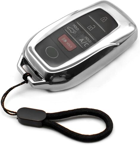 متوافق مع Toyota Land Cruiser Sienna Venza RAV4 Prime Mirai Silver TPU Key Fob غطاء حافظة جهاز التحكم عن بعد حامي الجلد ملحقات أكمام الدخول بدون مفتاح in Saudi Arabia
