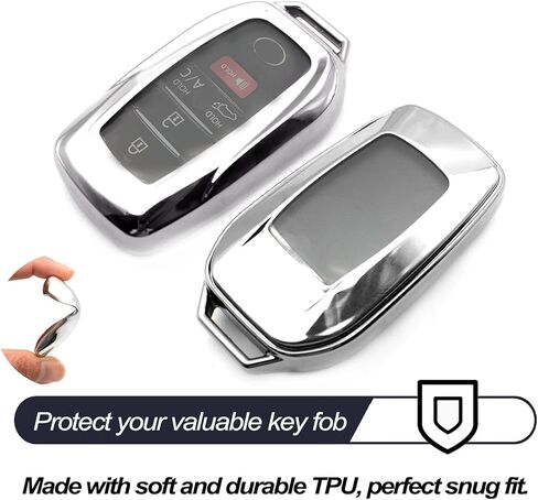 متوافق مع Toyota Land Cruiser Sienna Venza RAV4 Prime Mirai Silver TPU Key Fob غطاء حافظة جهاز التحكم عن بعد حامي الجلد ملحقات أكمام الدخول بدون مفتاح in Saudi Arabia
