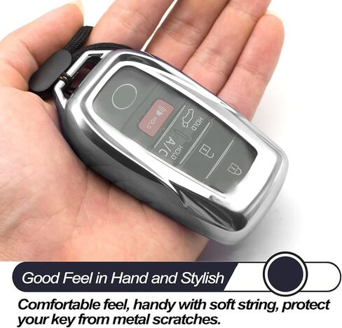 متوافق مع Toyota Land Cruiser Sienna Venza RAV4 Prime Mirai Silver TPU Key Fob غطاء حافظة جهاز التحكم عن بعد حامي الجلد ملحقات أكمام الدخول بدون مفتاح in Saudi Arabia