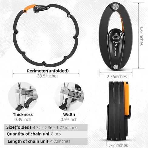 قفل دراجة قابل للطي مع 3 مفاتيح، قفل دراجة شديد التحمل مضاد للسرقة مع حامل عاكس، قفل سلسلة دراجة أمان بطول 2.8 قدم للدراجات أو السكوتر أو الدراجة الإلكترونية أو عربة الأطفال أو الجهاز الخارجي in Kuwait