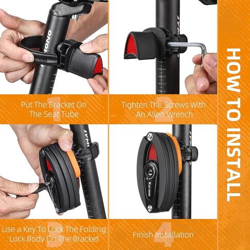 قفل دراجة قابل للطي مع 3 مفاتيح، قفل دراجة شديد التحمل مضاد للسرقة مع حامل عاكس، قفل سلسلة دراجة أمان بطول 2.8 قدم للدراجات أو السكوتر أو الدراجة الإلكترونية أو عربة الأطفال أو الجهاز الخارجي in Kuwait