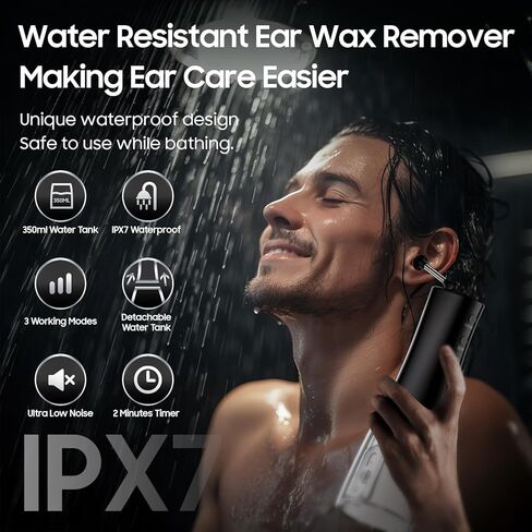Electric Ear Wax Removal Tool - Water Powered Ear Cleaner IPX7 Waterproof Ear Irrigation Flushing System，Ear Cleaning Kit with 3 Pressure Modes Safe Effectively & Easily Prevent Wax Buildup & 8 Tips in Kuwait