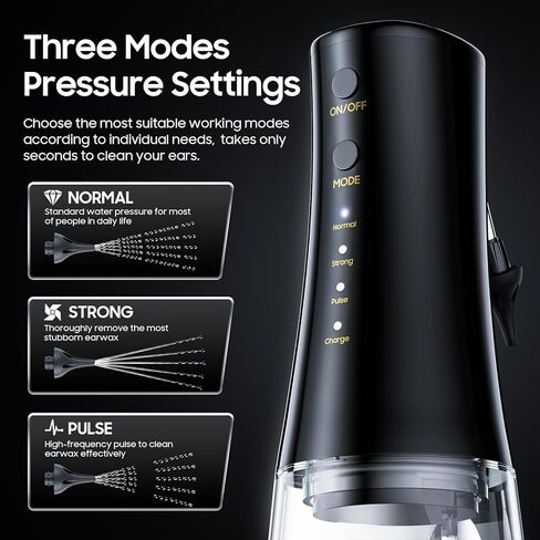 Electric Ear Wax Removal Tool - Water Powered Ear Cleaner IPX7 Waterproof Ear Irrigation Flushing System，Ear Cleaning Kit with 3 Pressure Modes Safe Effectively & Easily Prevent Wax Buildup & 8 Tips in Kuwait