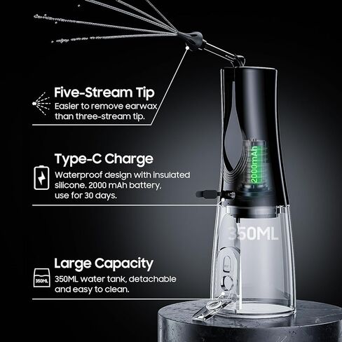 Electric Ear Wax Removal Tool - Water Powered Ear Cleaner IPX7 Waterproof Ear Irrigation Flushing System，Ear Cleaning Kit with 3 Pressure Modes Safe Effectively & Easily Prevent Wax Buildup & 8 Tips in Kuwait