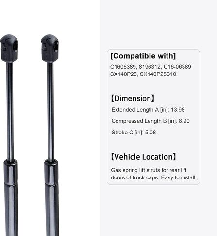 C1606389 14 inch Gas Struts, 107N/24Lbs Gas Shocks Spring Lift-o-mat Truck Camper Shell Lift Supports for Leer Topper Truck Cap, Camper Shell, Canopy Window Lift, Tool Box (2 Pack) in Saudi Arabia