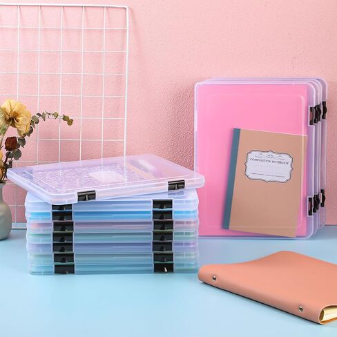 12 Pcs A4 Project Case Clear Portable Scrapbook Paper Storage Box with Snap Tight Box Document Case Photo Storage Containers for Magazine, Office Supplies, School in Saudi Arabia