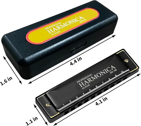 Blues Harmonica Key of C، 10 فتحات 20 نغمة للفم، قيثارة زرقاء مع حافظة صلبة، هارمونيكا دياتونيك للأطفال والكبار والمبتدئين والمهنيين والطلاب وهدايا عيد الميلاد (ذهبي) in Kuwait