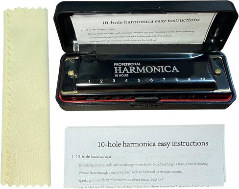 Blues Harmonica Key of C، 10 فتحات 20 نغمة للفم، قيثارة زرقاء مع حافظة صلبة، هارمونيكا دياتونيك للأطفال والكبار والمبتدئين والمهنيين والطلاب وهدايا عيد الميلاد (ذهبي) in Kuwait