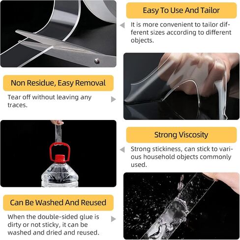 Heavy-Duty Double Sided Mounting Tape (1.2" x 120") – Removable & Reusable – Clear Nano Adhesive – Multipurpose Picture Hanging Strips, Carpet Tape, Poster & Decor Mounting(10FT) in Saudi Arabia
