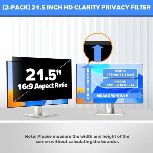 [2-Pack] HD Computer Privacy Screen Filter 21.5 Inch，Crystal Clear Privacy Screen for Computer Monitor with Anti-Glare Coating, Slim Removable Eye Protection Computer Monitor Privacy Shield in Kuwait