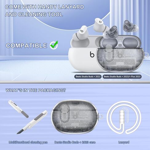 Beat Studio Buds + (2023) / Beat Studio Buds 2021 Case Cover, Clear Soft TPU Transparent Military Grade Shockproof Protective Case with Cleaning Kit, Clear Black in Kuwait