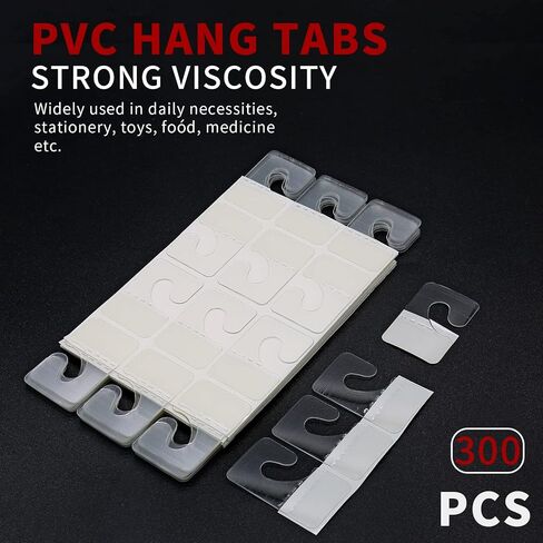 300 Pack Slot Hole Adhesive Hang Tabs 1.8" x 1.6", Plastic Hang Tags, Clear Display Tabs for Store Retail Display in Saudi Arabia