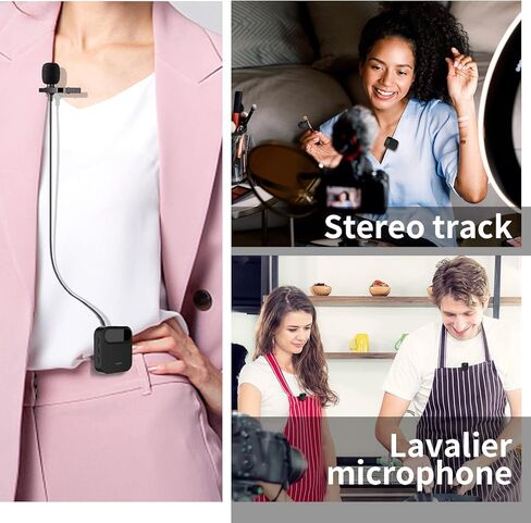 مجموعة ميكروفون Lavalier اللاسلكي - بطارية طويلة 20 ساعة، أجهزة إرسال مزدوجة (2 TX)، جهاز استقبال واحد (RX)، إلغاء الضوضاء، علبة شحن - متوافقة مع DSLR، الكمبيوتر الشخصي، iPhone، Android للمقابلات، مدونات الفيديو in Saudi Arabia