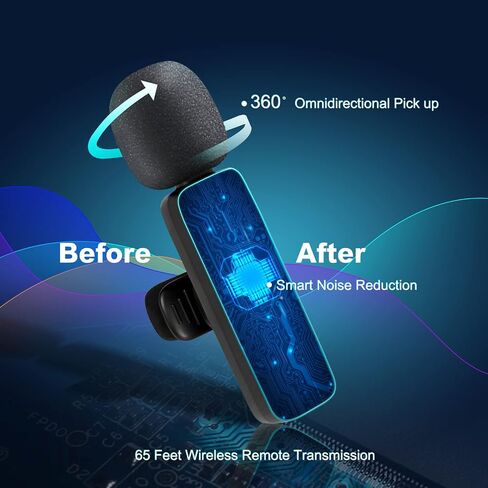 Wireless Lavalier Microphone iPhone Android: Wireless Mic for Vlogging & Interview - Lapel Clip Microphones for ipad & iPhone Video Recording - Mini Mics for YouTube Vlog (Black-iOS) in Saudi Arabia