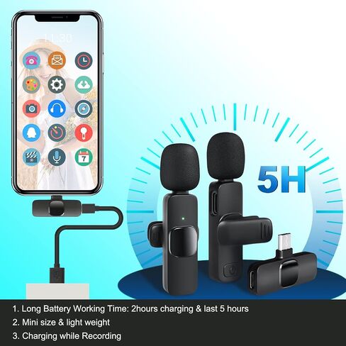 Wireless Lavalier Microphone iPhone Android: Wireless Mic for Vlogging & Interview - Lapel Clip Microphones for ipad & iPhone Video Recording - Mini Mics for YouTube Vlog (Black-iOS) in Saudi Arabia
