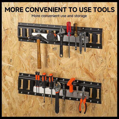 شريط حامل الأدوات المغناطيسي E-Track مقاس 15.7 بوصة، قطعتان، من الفولاذ المقاوم للصدأ، متين وآمن، سهل الاستخدام، منظم تخزين متعدد الاستخدامات للجراج والمتجر والمقطورة والشاحنة والشاحنة in Kuwait