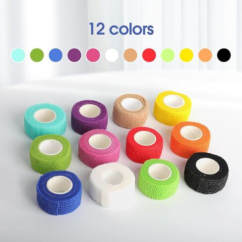 12PCS 2"x 5 Yards Self-Adhesive Bandage Wrap Elastic Bandage Wrap Self Adherent Cohesive Wrap Bandages for Veterinary and Human Use, Suitable for Wrists, Ankles, Fingers, and Thumbs (12 Colors) in Saudi Arabia