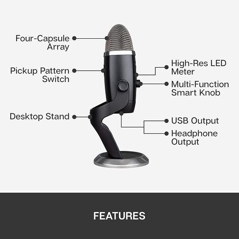 أحدث ميكروفون USB مكثف باللون الأزرق من Yeti X مع قياس عالي الدقة وإضاءة LED والألعاب والبث والبث الصوتي وأجهزة الكمبيوتر الشخصية وأجهزة Mac مع ملحقات GalliumPi in Saudi Arabia
