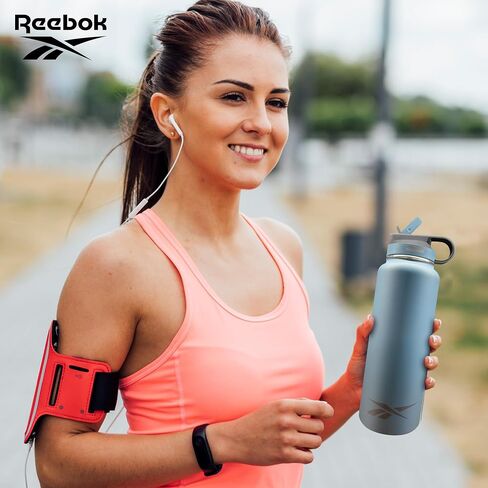 Reebok Stainless Steel Water Bottle With Straw & Lifestyle Design - Insulated Water Bottles 40 oz - Double Wall Vacuum Insulated Sports Water Bottle With Straw, BPA Free (Black) in Kuwait