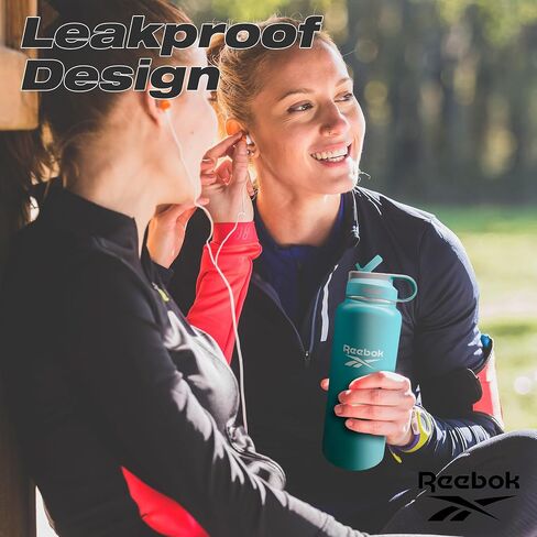 Reebok Stainless Steel Water Bottle With Straw & Lifestyle Design - Insulated Water Bottles 40 oz - Double Wall Vacuum Insulated Sports Water Bottle With Straw, BPA Free (Black) in Kuwait