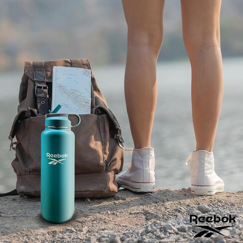 Reebok Stainless Steel Water Bottle With Straw & Lifestyle Design - Insulated Water Bottles 40 oz - Double Wall Vacuum Insulated Sports Water Bottle With Straw, BPA Free (Black) in Kuwait