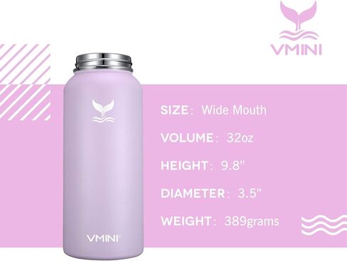 Vmini Water Bottle with Straw, Wide Rotating Handle Straw Lid, Wide Mouth Vacuum Insulated Stainless Steel Water Bottle, Gradient Blue+Mint, 24 oz in Saudi Arabia