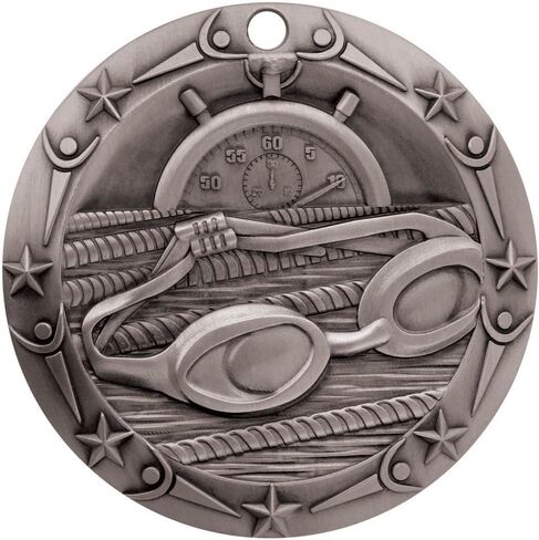 Decade Awards Swimming World Class Medal - 3 Inch Wide Swim Meet Second Place Medallion with Stars and Stripes American Flag V Neck Ribbon in Saudi Arabia