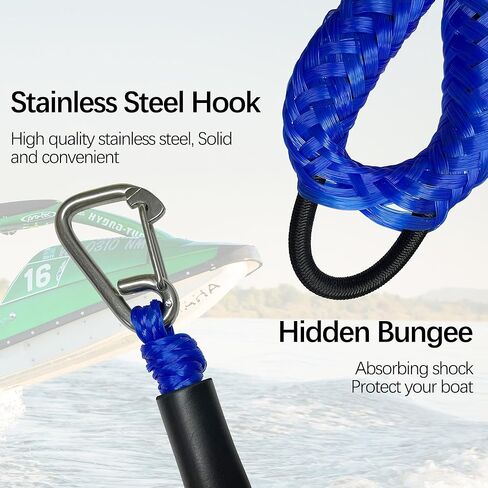 4FT Boat Bungee Dock Line Marine Rope 2-Pack for Docking with 316 Stainless Steel Clip Boat Accessory for Jet Ski, Kayak, Pontoon, Watercraft, PWC, Seadoo, Wave Runner, Canoe, Power Boat in Saudi Arabia