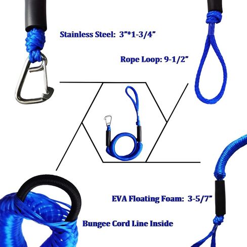 4FT Boat Bungee Dock Line Marine Rope 2-Pack for Docking with 316 Stainless Steel Clip Boat Accessory for Jet Ski, Kayak, Pontoon, Watercraft, PWC, Seadoo, Wave Runner, Canoe, Power Boat in Saudi Arabia