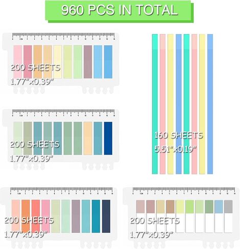 960 Sheets Sticky Tabs, Clear Sticky Notes Long Page Book Markers Tabs, Tape Flags for Book Annotation Tabs and Aesthetic School Stationary Study Office Supplies Planner Accessories in Saudi Arabia