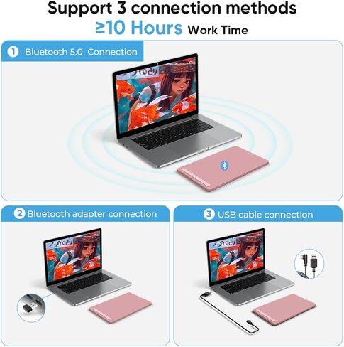 تابلت رسم XPPen Deco MW Bluetooth لاسلكي لرسومات الكمبيوتر، قلم X3 بدون بطارية و8 مفاتيح اختصار، متوافق مع نظام التشغيل Chrome، Windows 7/8/10/11، Linux، Mac، Android (8x5 بوصة، وردي) in Kuwait
