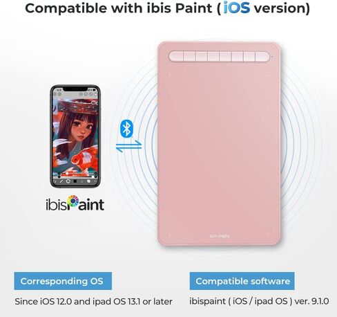 تابلت رسم XPPen Deco MW Bluetooth لاسلكي لرسومات الكمبيوتر، قلم X3 بدون بطارية و8 مفاتيح اختصار، متوافق مع نظام التشغيل Chrome، Windows 7/8/10/11، Linux، Mac، Android (8x5 بوصة، وردي) in Kuwait