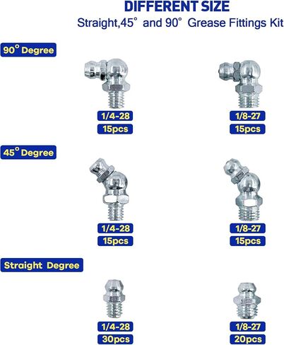 490Pcs Grease Fitting Assortment Kit, SAE&Metric Grease Zerk Assortment 245 PCS Grease Fitting Caps, Standard Straight and Angled Zerk Fittings for Replacing Missing or Broken Zerk Fittings in Saudi Arabia