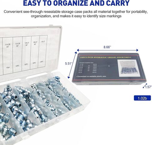 490Pcs Grease Fitting Assortment Kit, SAE&Metric Grease Zerk Assortment 245 PCS Grease Fitting Caps, Standard Straight and Angled Zerk Fittings for Replacing Missing or Broken Zerk Fittings in Saudi Arabia