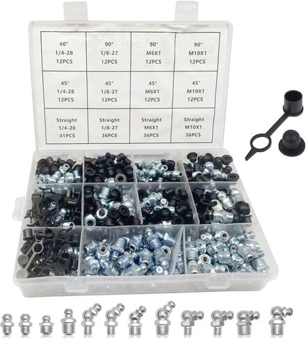 490Pcs Grease Fitting Assortment Kit, SAE&Metric Grease Zerk Assortment 245 PCS Grease Fitting Caps, Standard Straight and Angled Zerk Fittings for Replacing Missing or Broken Zerk Fittings in Saudi Arabia