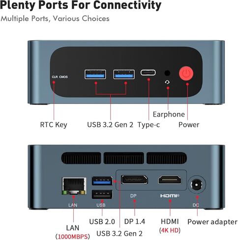 TRIGKEY Mini PC Ryzen 7 Speed S5 5800H(Up to 4.4GHz,L3 16MB) Mini Gaming Computer 32GB DDR4 3200MHz 1TB M.2 2280 NVMe SSD, Wi-Fi 6/Bluetooth 5.2/4K@60Hz/HDMI+DP+Type-C/USB 3.2 Micro PC in Kuwait