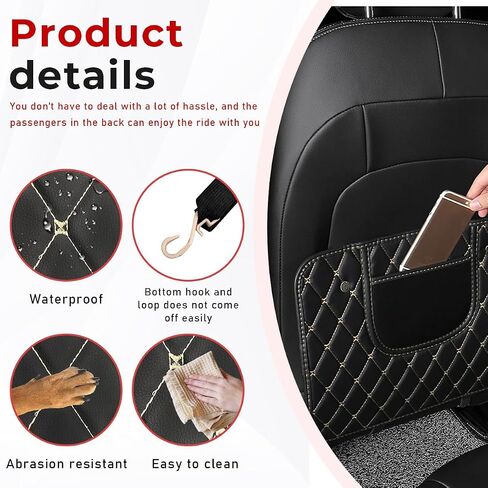 2 PCS Car Kick Mats, Leather Back Seat Protector with Storage Bag, Waterproof Automotive Backseat Cover Pad Prevent Kids Dirt Mud and Scratch, Interior Car Accessories(Black & Beige) in Saudi Arabia