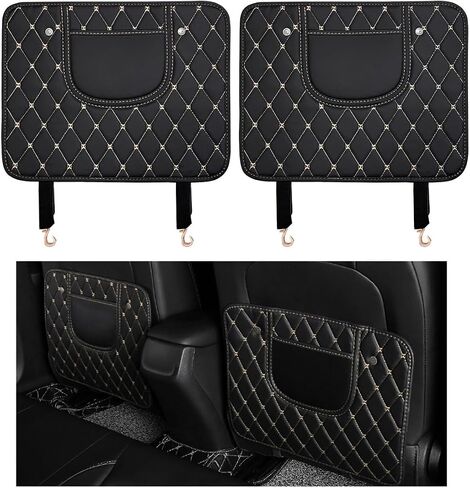 2 PCS Car Kick Mats, Leather Back Seat Protector with Storage Bag, Waterproof Automotive Backseat Cover Pad Prevent Kids Dirt Mud and Scratch, Interior Car Accessories(Black & Beige) in Saudi Arabia
