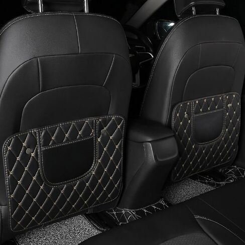 2 PCS Car Kick Mats, Leather Back Seat Protector with Storage Bag, Waterproof Automotive Backseat Cover Pad Prevent Kids Dirt Mud and Scratch, Interior Car Accessories(Black & Beige) in Saudi Arabia