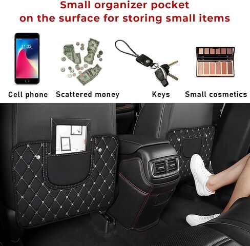 2 PCS Car Kick Mats, Leather Back Seat Protector with Storage Bag, Waterproof Automotive Backseat Cover Pad Prevent Kids Dirt Mud and Scratch, Interior Car Accessories(Black & Beige) in Saudi Arabia