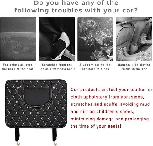 2 PCS Car Kick Mats, Leather Back Seat Protector with Storage Bag, Waterproof Automotive Backseat Cover Pad Prevent Kids Dirt Mud and Scratch, Interior Car Accessories(Black & Beige) in Saudi Arabia